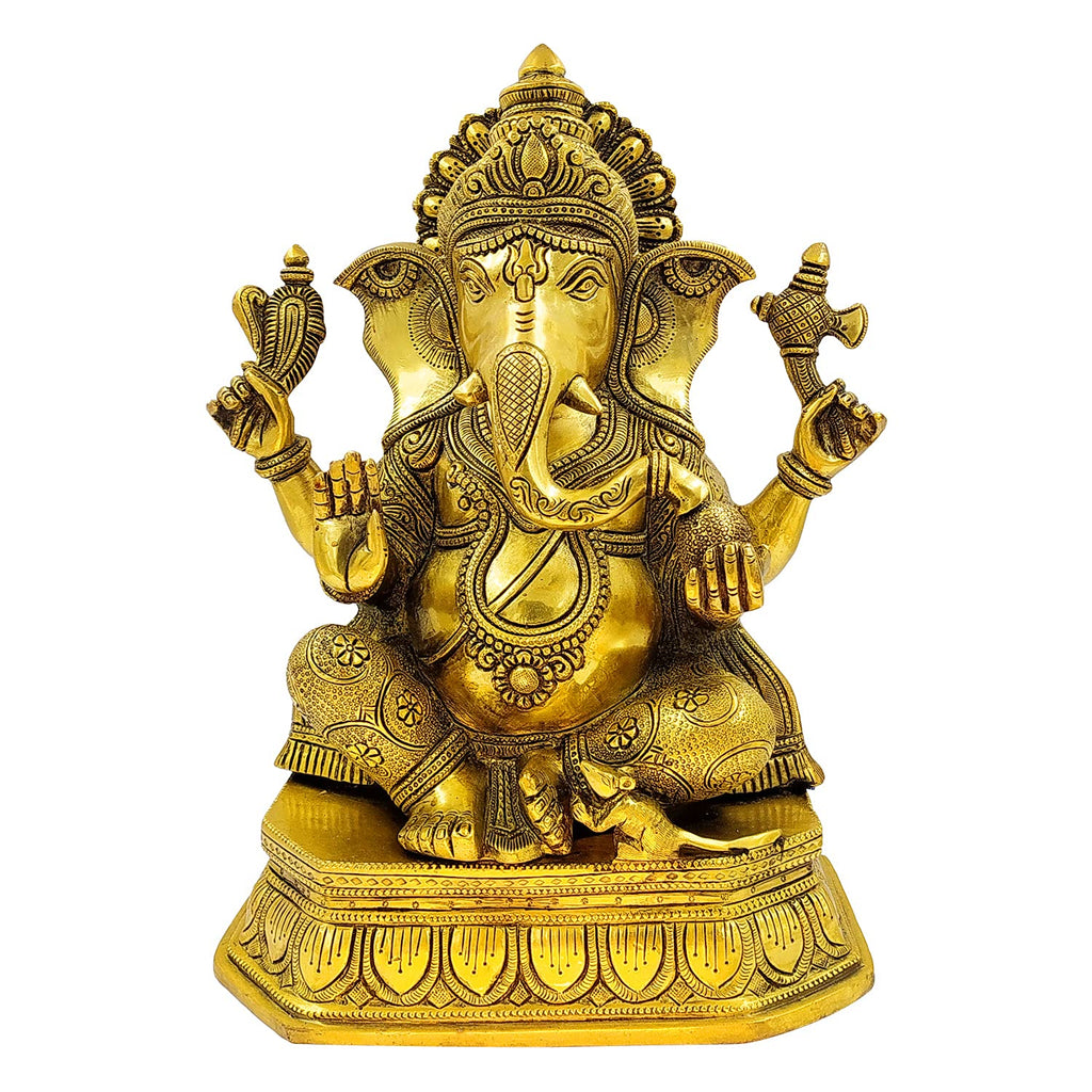 ARTVARKO Brass Ganesha Idol Ganesh Bhagwan Large Statue God Ganpati Murti for Home Pooja Entrace Décor Good Luck Vastu Decoration Showpiece 14 Inch