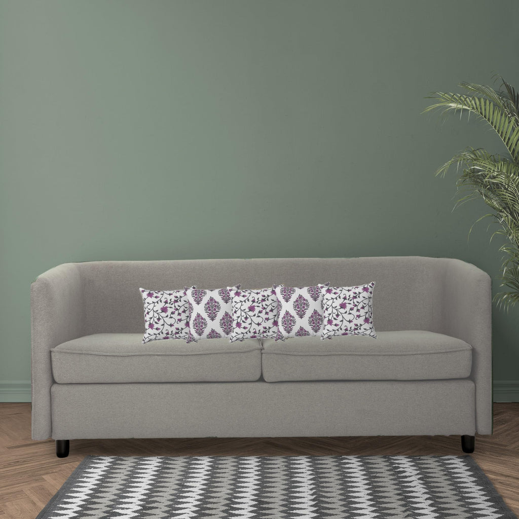 Trance Home Linen 100% Thick Cotton Printed 12x12 inch Cushion Covers for Sofa and Diwan | Throw Pillow/Small Cushion Pillow Covers (12x12 inch | 30cmx30cm, Madhuban & Jaal Mauve) – Set of 5