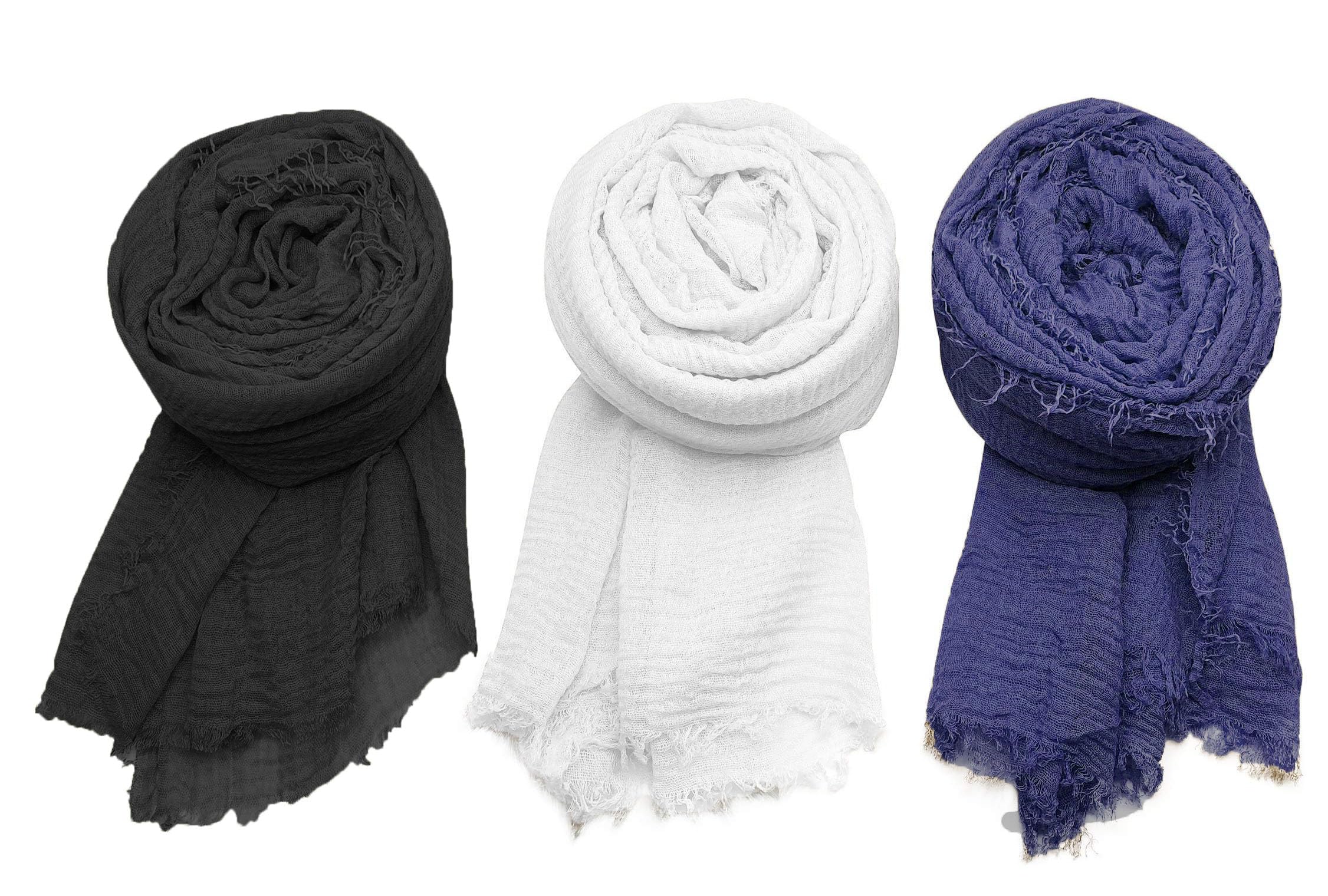 ICW Women's Premium Wrinkle Ironless Crinkled Cotton Hemp Summer Scarf Stoles Shawl Head Scarves For Girls (Pack Of 3 D), For Female, Multicolor