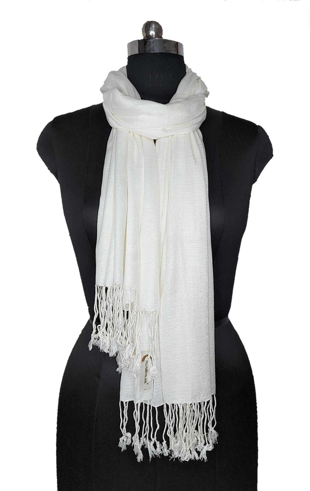 Chandwasia Viscose Scarf Stole & Shawl | Soft Lightweight Fabric | Stylish Scarves for Girls, Ladies, Women & Men | Suitable for Summer and Winter Wear - 28x72 Inches, White