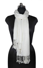 Chandwasia Viscose Scarf Stole & Shawl | Soft Lightweight Fabric | Stylish Scarves for Girls, Ladies, Women & Men | Suitable for Summer and Winter Wear - 28x72 Inches, White