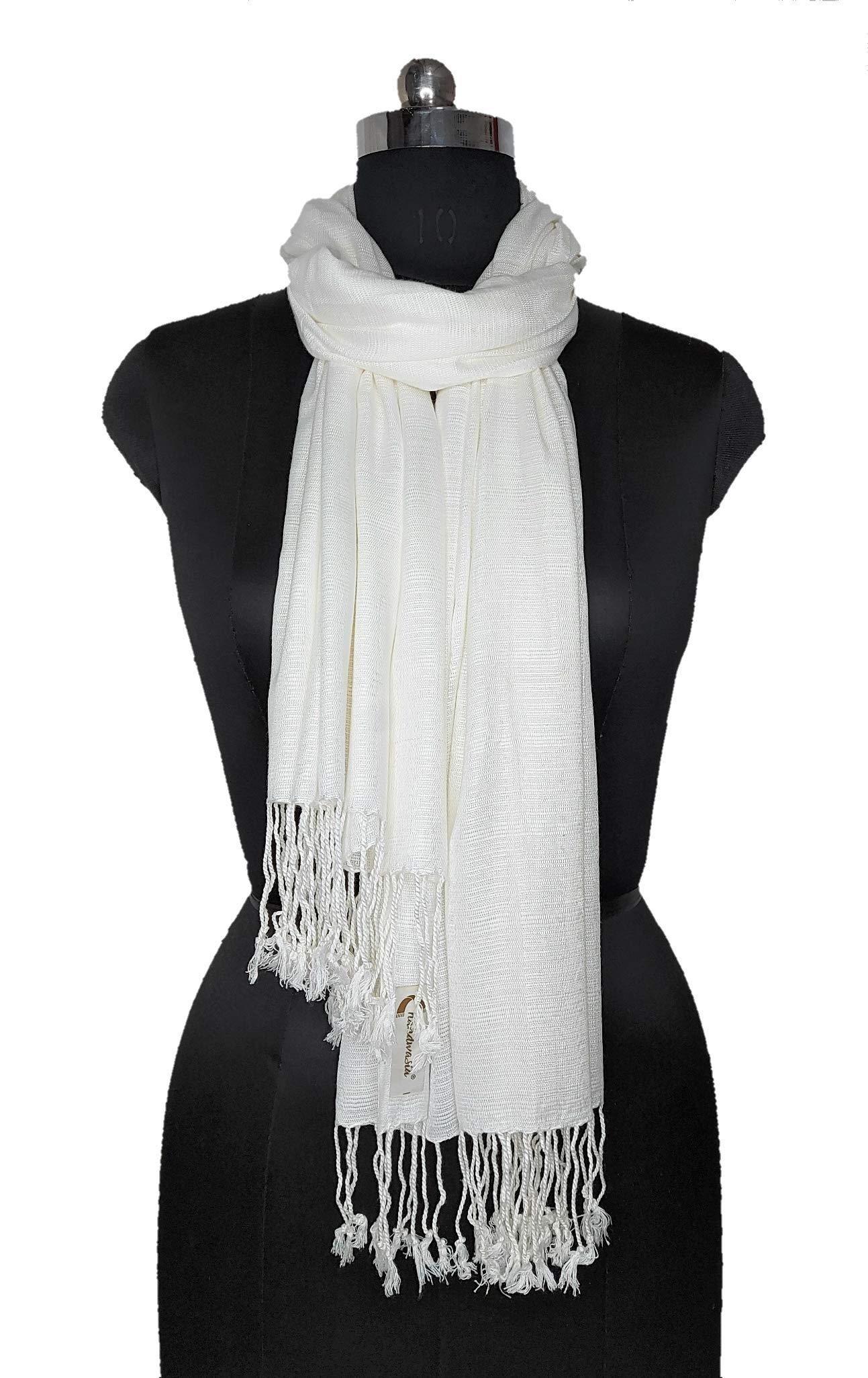 Chandwasia Viscose Scarf Stole & Shawl | Soft Lightweight Fabric | Stylish Scarves for Girls, Ladies, Women & Men | Suitable for Summer and Winter Wear - 28x72 Inches, White