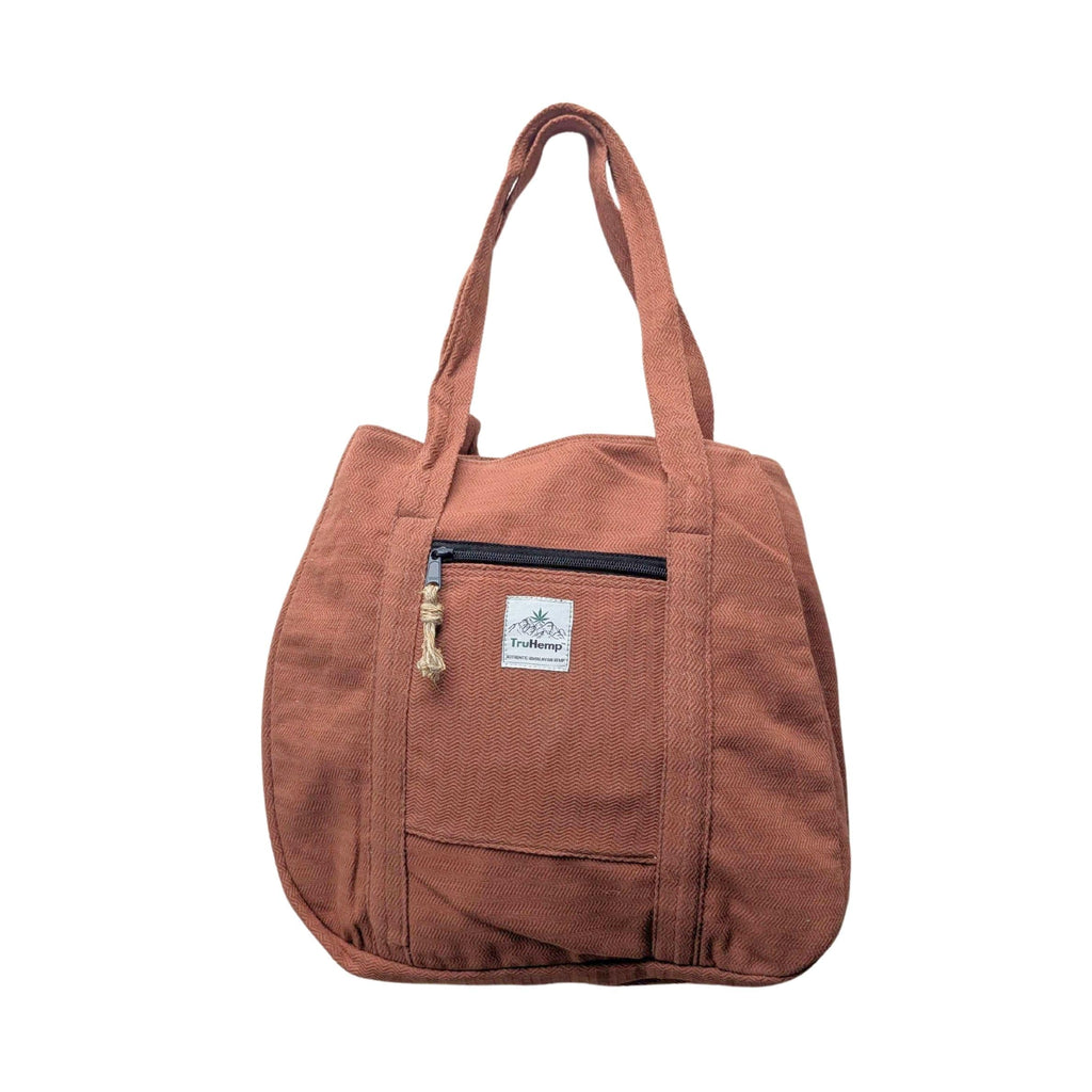 TruHemp Hemp Shopping Tote Bag with Dual Zippered Compartments | Spacious Eco Market Bag with Cotton Lining | 10L Capacity, Brown, 12 x 3.5 x 15