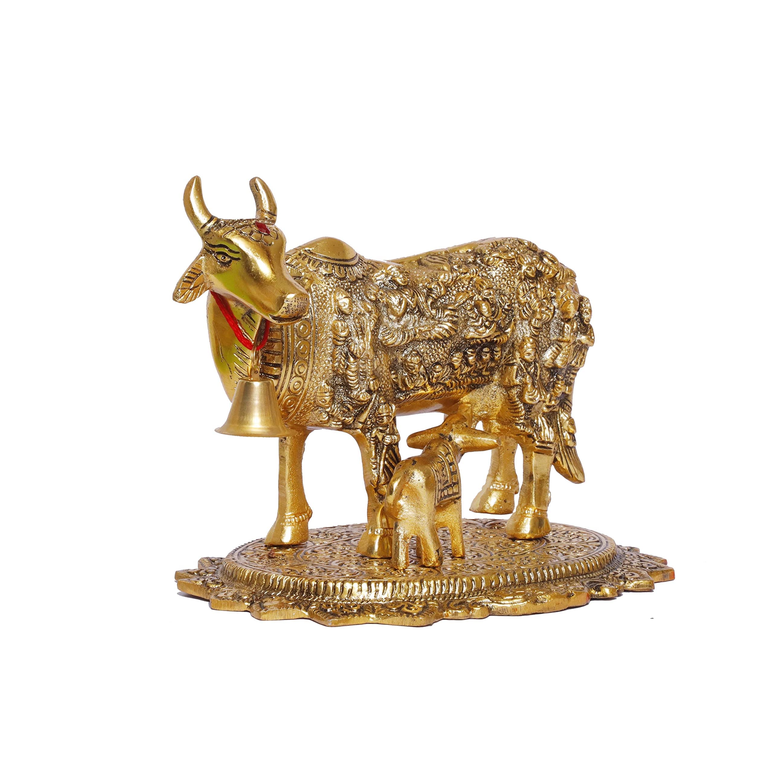 Kamdhenu Cow with Calf Idol for Home Decor | Metal Cow Statue with Intricate Embossed Design | Vastu & Pooja Decorative Showpiece | Temple, Office, Housewarming & Gift Item