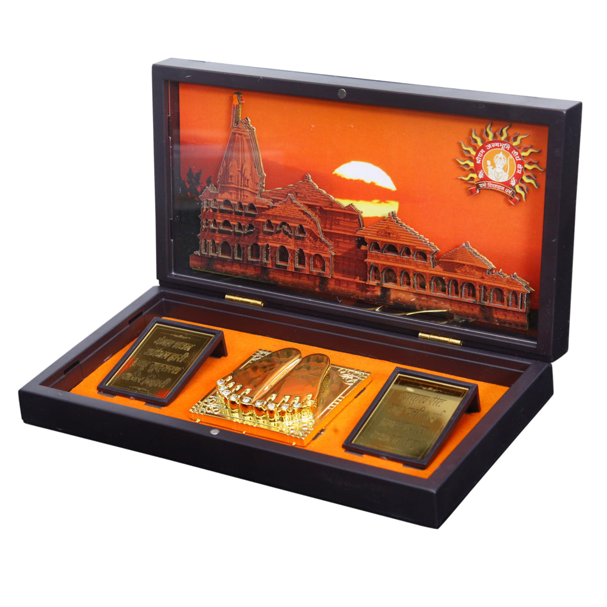 anciently Ram Mandir Pocket Temple | Ayodhya Ram Mandir Pocket Temple with Charan Paduka Rectangle Shaped, Gold Plated, 1 Piece