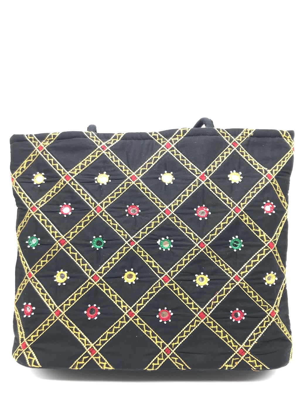 srishopify handicrafts Black Tote Bags For Women Office Use Handmade Traditional Shoulder Bag For Party Wedding Gifts Handbag Birthday Gift Items Aunty | 30x40x10 cm Original Mirror Work Stylish