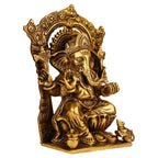 SVARUP Brass Sitting Ganesha Idol in Gold Color Height 8 Inch Weight 1.7 Kg