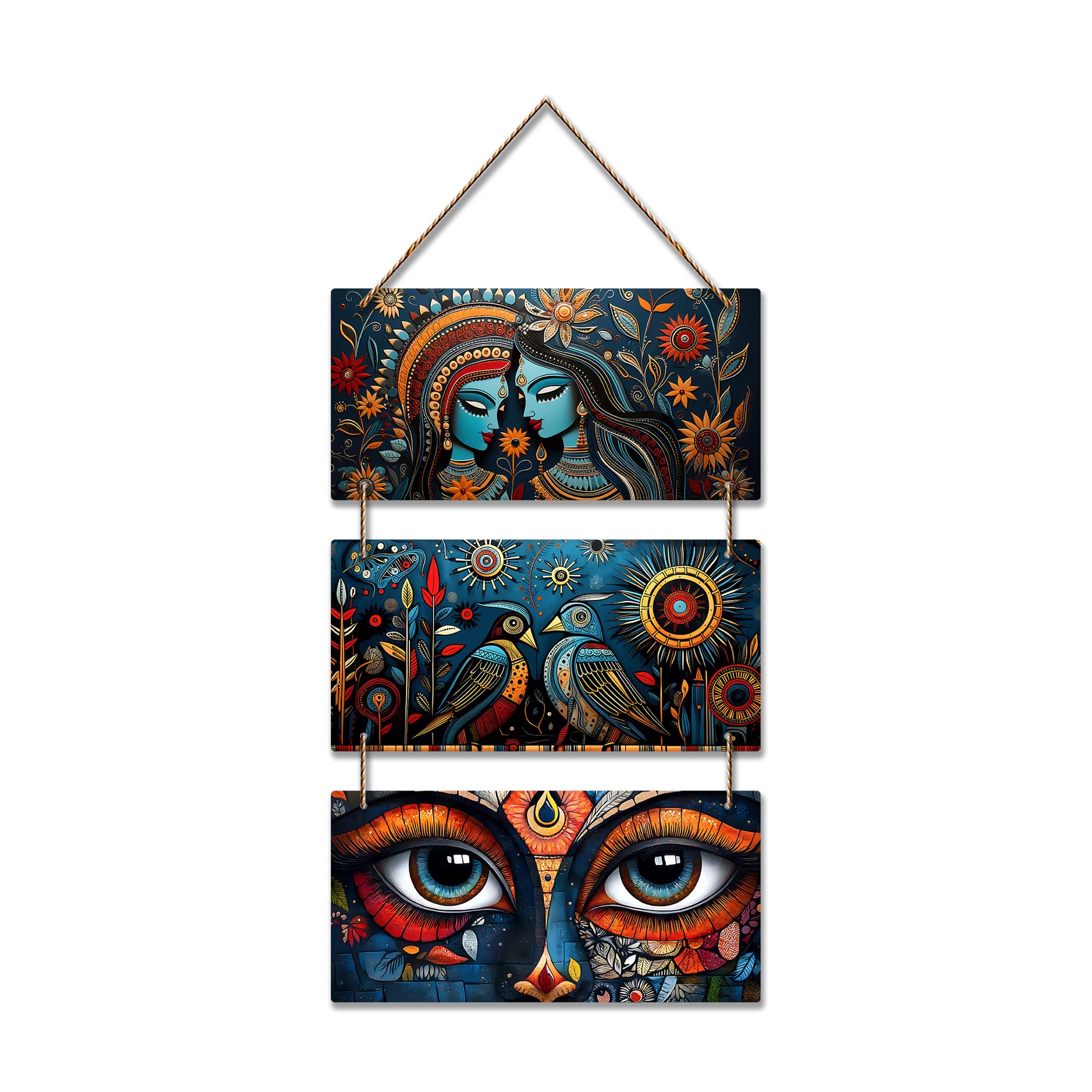 Artvibes Modern Indian Folk & Mystical Fusion Art Wooden Wall Hanger for Home Decor | Modern Decoration Items | Handcrafted Art | Wall Illustrations | Aesthetic Wall Hanging | Ideal Gifts (WH_9444N)