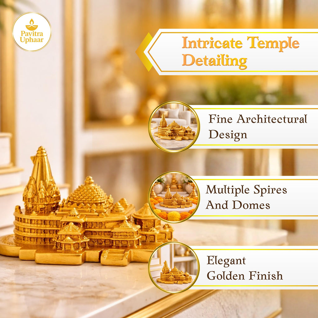 Pavitra Uphaar Ram Mandir Temple Idol | Gold Plated Sacred Ayodhya Ram Mandir | 20 cm Long Pooja & Home Décor