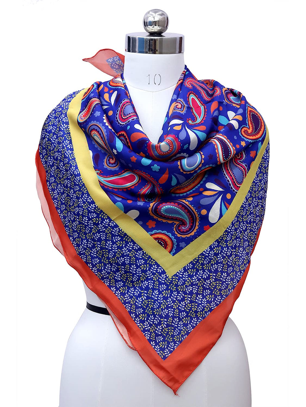 leeza store Women's Royal Blue Paisley Digital Printed Silk Scarf For Women – 40 X 40, Luxurious Soft Satin Feel, Elegant Neck & Head Accessory