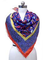 leeza store Women's Royal Blue Paisley Digital Printed Silk Scarf For Women – 40 X 40, Luxurious Soft Satin Feel, Elegant Neck & Head Accessory