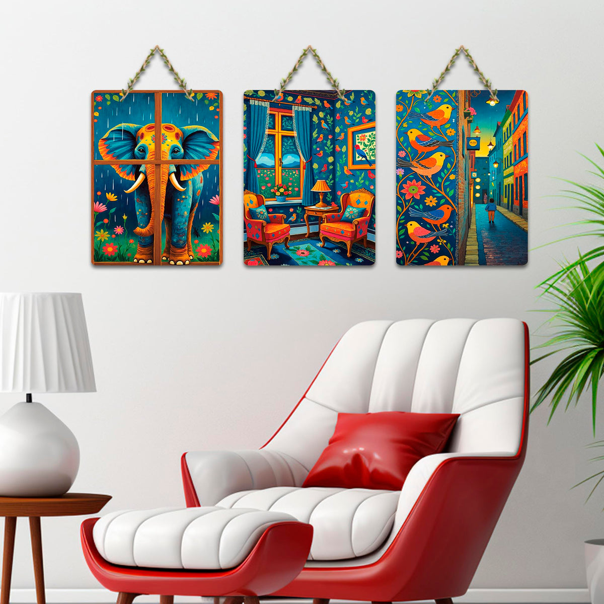 Artvibes Colorful Modern Art Decorative Wall Hanging Ornaments | Modern Decoration Items | Living Room | Bedroom | Office | Art Print | Wall Poster | Handcrafted Art | Unique Gift (WH_9607N), Set of 3