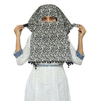 Switchon Scarf Hijab Rayon Printed fancy scarf for women Size Adjustable -Hook loop tape- For 10 yrs and above (Black_Off-white)
