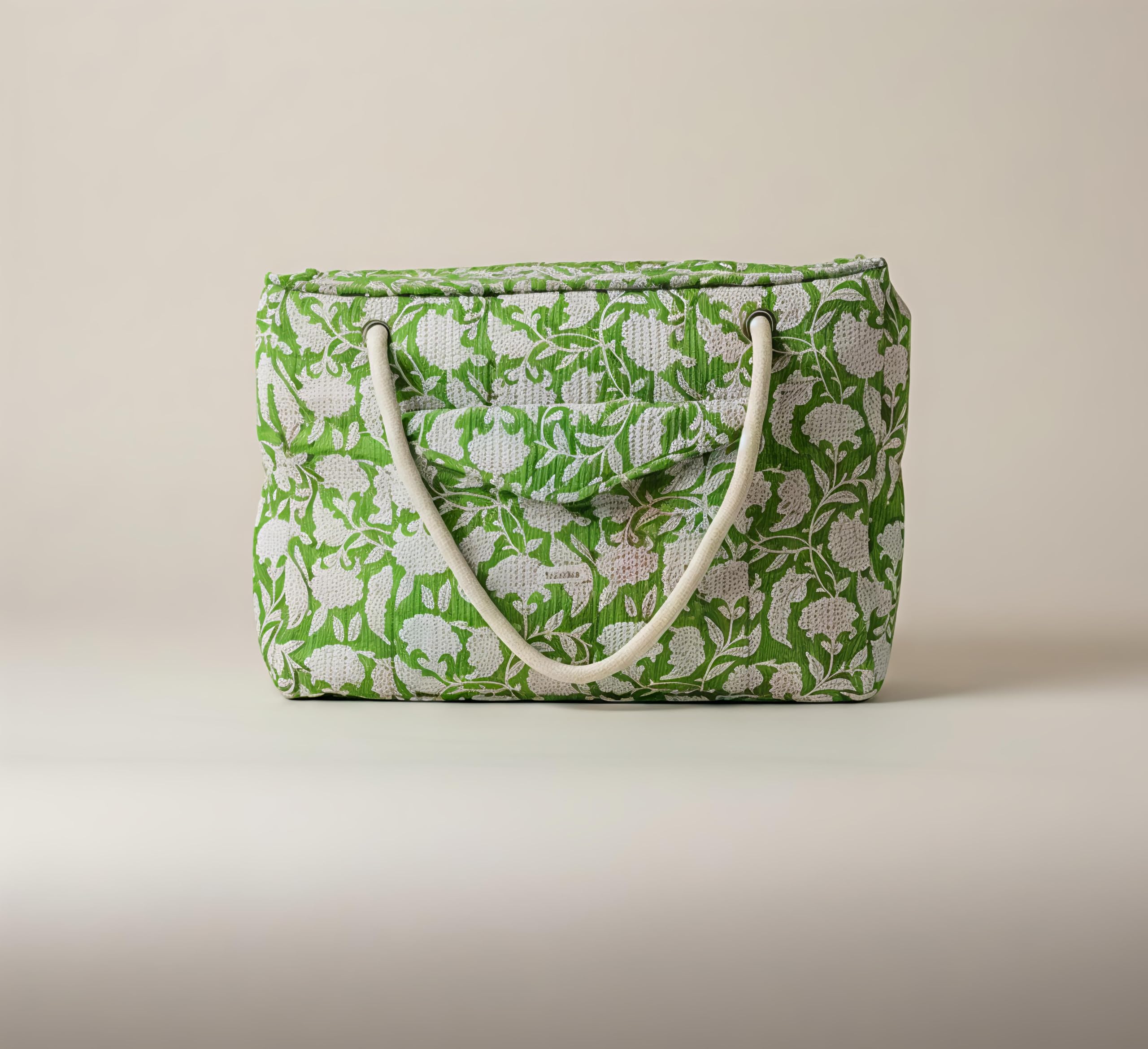 Eddika Quilted Cotton Tote Bag (Floral Print).