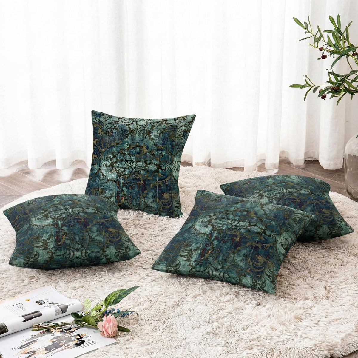 ishro home Premium Cushion Cover 18 inch x 18 inch | Luxury European Mosha Fabric | Love at First Sight Designs | Hidden Zipper | Machine Washable, Non- Fading | (2, Shahi Marrakech, 18 x 18 Inches)