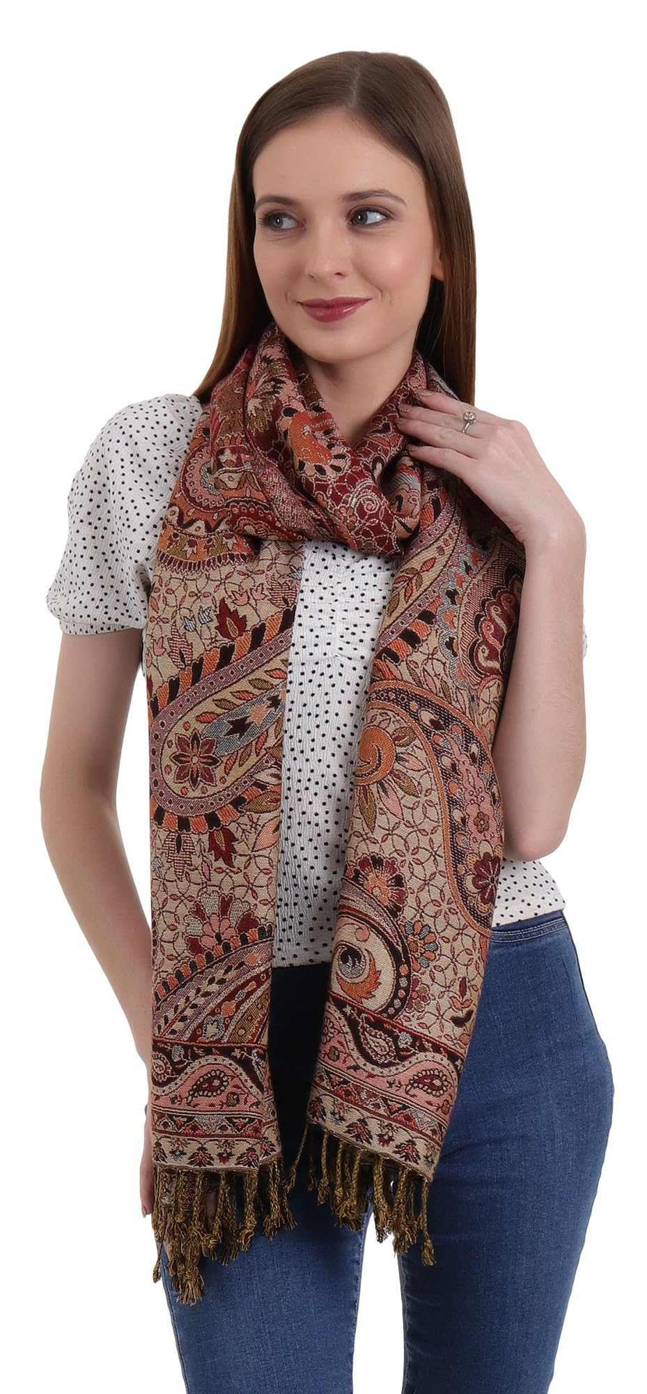EH REVERSIBLE JAMAWAR MULTICOLOR VISCOSE SILK, FLORAL & PAISLEY SUPER SOFT PASHMINA STOLES/SCARF (MC 11)