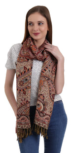 EH REVERSIBLE JAMAWAR MULTICOLOR VISCOSE SILK, FLORAL & PAISLEY SUPER SOFT PASHMINA STOLES/SCARF (MC 11)