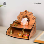 11 Strokes Vidyut Wooden Pooja Mandir for Home Small Size - Wall Hanging Mini Devghar - Modern Singhasan for God, Small Wooden Temple & Office Puja Stand