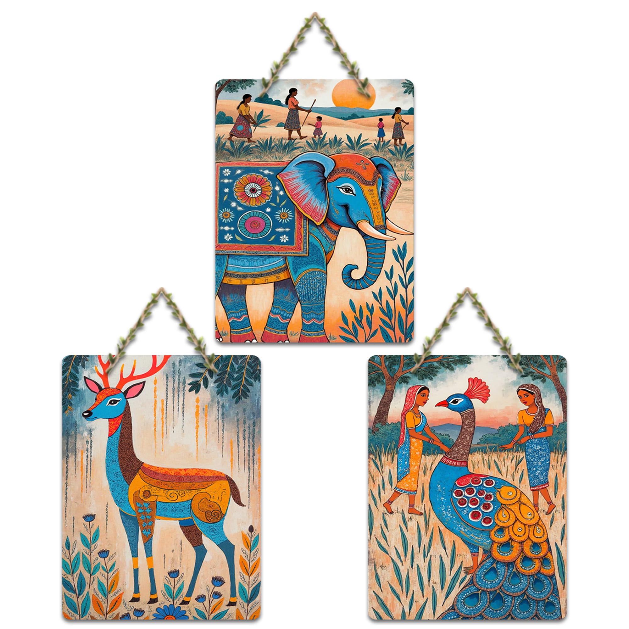 Artvibes Nature Theme for Decoration Wooden Art Decoration Item for Living Room | Room Wall Art | Modern Decor Artwork | Living Room | Cafe | Wall Illustrations | Gift Items (WH_96102N), Set of 3