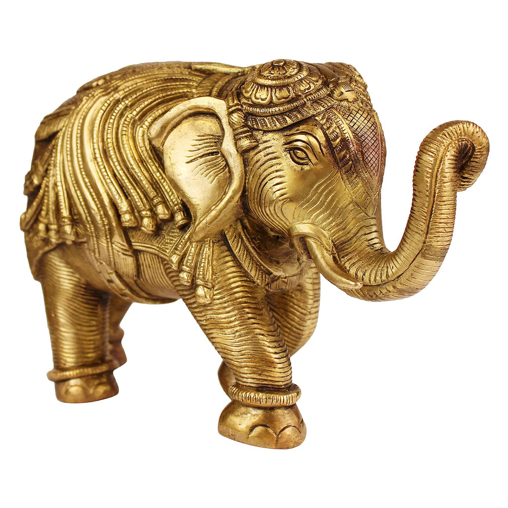 ARTVARKO Brass Elephant Trunk Up Fine Carving Vastu Hathi for Good Luck Success Prosperity Home Decor Marriage House Warming Gift (9 Inches 3.3Kg)
