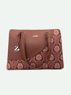ZOUK Office Essential Bag | Jute | Vegan Leather Handcrafted Tote Bag With Double Handle Shoulder Strap | Jodhpur Damask
