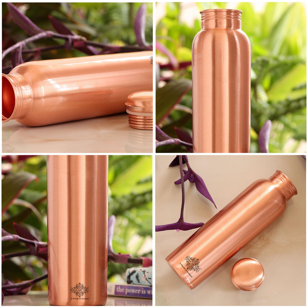 INDIAN ART VILLA Pure Copper Water Bottle With Plain Matt Finish Design, Drinkware, Storage Purpose, Volume-300 ML, Pack of 1