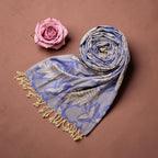 STOLE STUDIO Embellished Leaf Luxurious Viscose Stole Scarf (Beige/Blue)