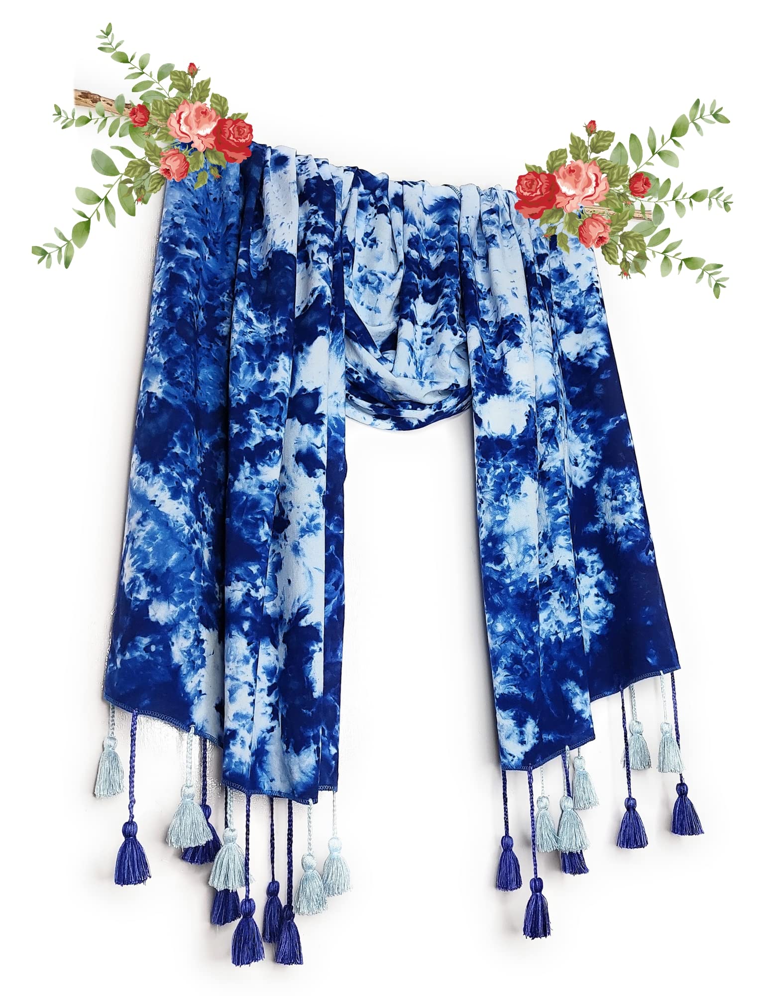 Chandwasia Viscose Tie-Dye Neck Scarf for Men & Women | Lightweight All-Season Stole & Shawl | Soft, Breathable Hair, Head & Neck Scarf for Women & Girls - Royal Blue, Free Size
