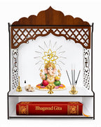 DEXORO Dual Tone Wooden Temple for Home (22 x 16 x 8.5 Inch) | White Interior Pooja Mandir with LED Light | Wall Mounted & Tabletop with Storage