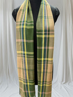 Plaid Winter Scarf, Green Multi-Colour Pattern, Fringe Trim, Soft Woven Fabric Fashion Scarf for women and men