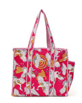 NIKAVIK Quilted Cotton Tote bag – Exotic Animal Print Foldable and Ideal for Travel Shopping Beach Trips or Daily Essentials (Pink Bird)