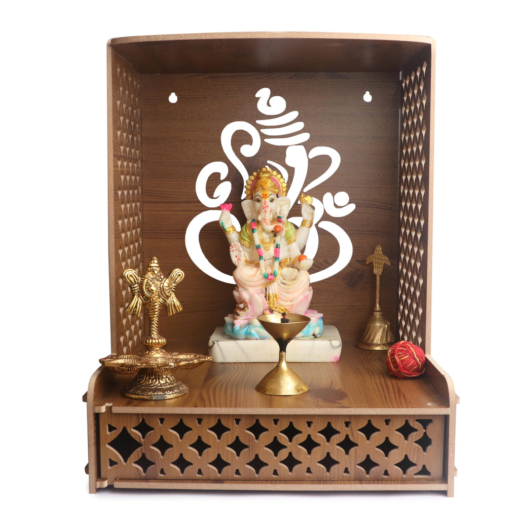 EXPRO Wooden Wall Mounted Pooja Mandir for Home & Office, Wooden Temple for Home Decor Hanging Pooja Stand for Idols | Height: 5 | DIY (Do-It-Yourself) (Height 41 | Ganesh Ji Design-2)