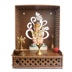EXPRO Wooden Wall Mounted Pooja Mandir for Home & Office, Wooden Temple for Home Decor Hanging Pooja Stand for Idols | Height: 5 | DIY (Do-It-Yourself) (Height 41 | Ganesh Ji Design-2)