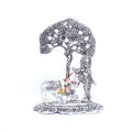 Prince Home Decor & Gifts Aluminum Metal Silver Plating Krishna with Cow Standing Under Tree playing Flute Statue (Silver, 12 x 8 x 17 cm)