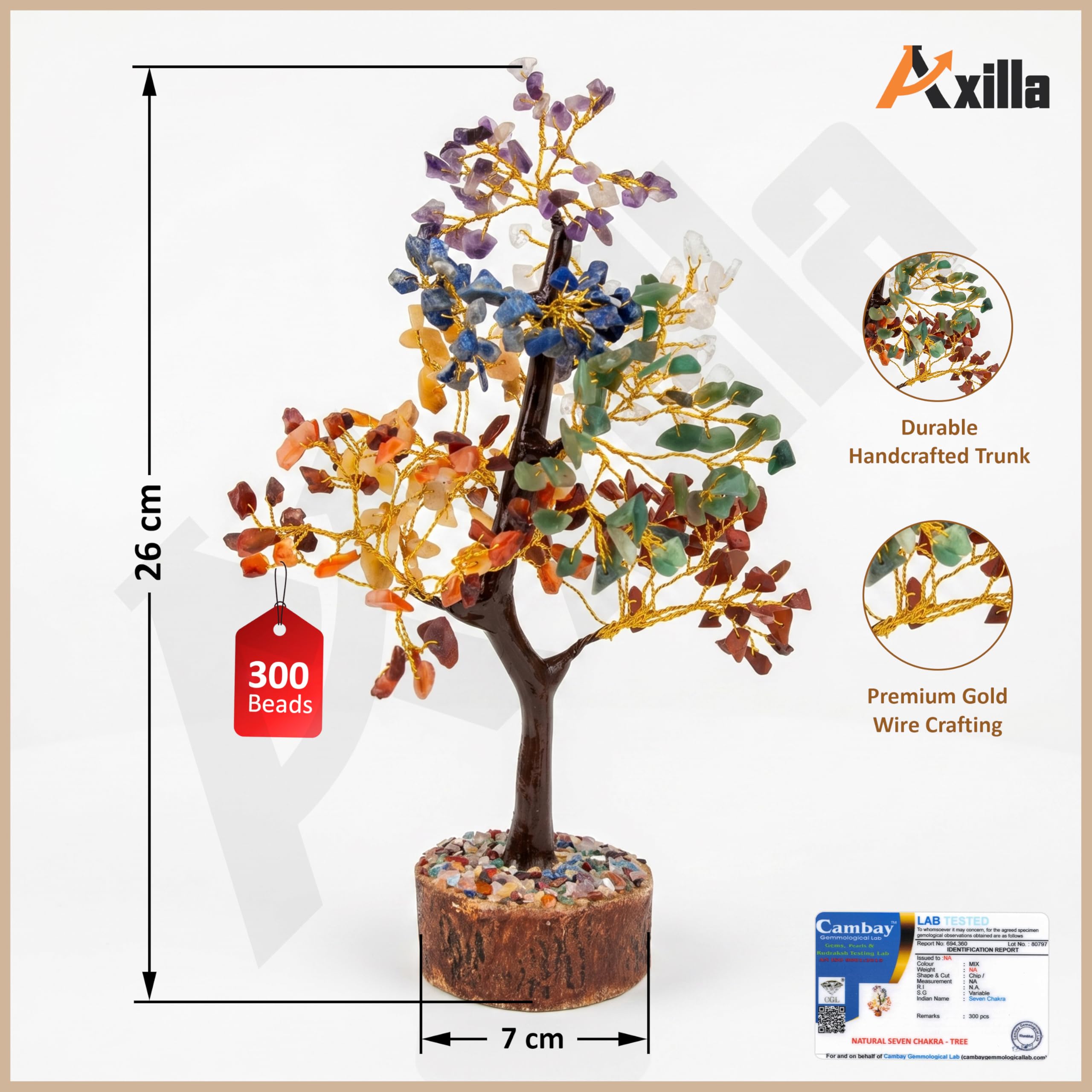 Axilla 300 Beads 7 Chakra Crystal Tree for Positive Energy | Money Tree Showpiece for Home Decor | Natural Healing Gemstones Money Tree | Feng Shui Good Luck Crystal Tree with 300 Beads