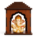 SWAGSTATION Wooden Car Dashboard Mandir with Ganpati Idol | Mini Temple for Car, Office Desk, Café & Home | Small Pooja Mandirs for Gifting & Tabletop Decoration (Mandir 2)