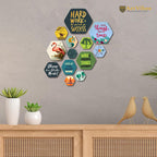 Artvibes Work Hard Hexagon Shape MDF Wooden Wall Decor Items | Quotes Decor Item | Motivational Wall Decor | Wall Poster | Graphic Art | Gift Items | Office Wall Decoration Items (WPS_211N), Set of 13