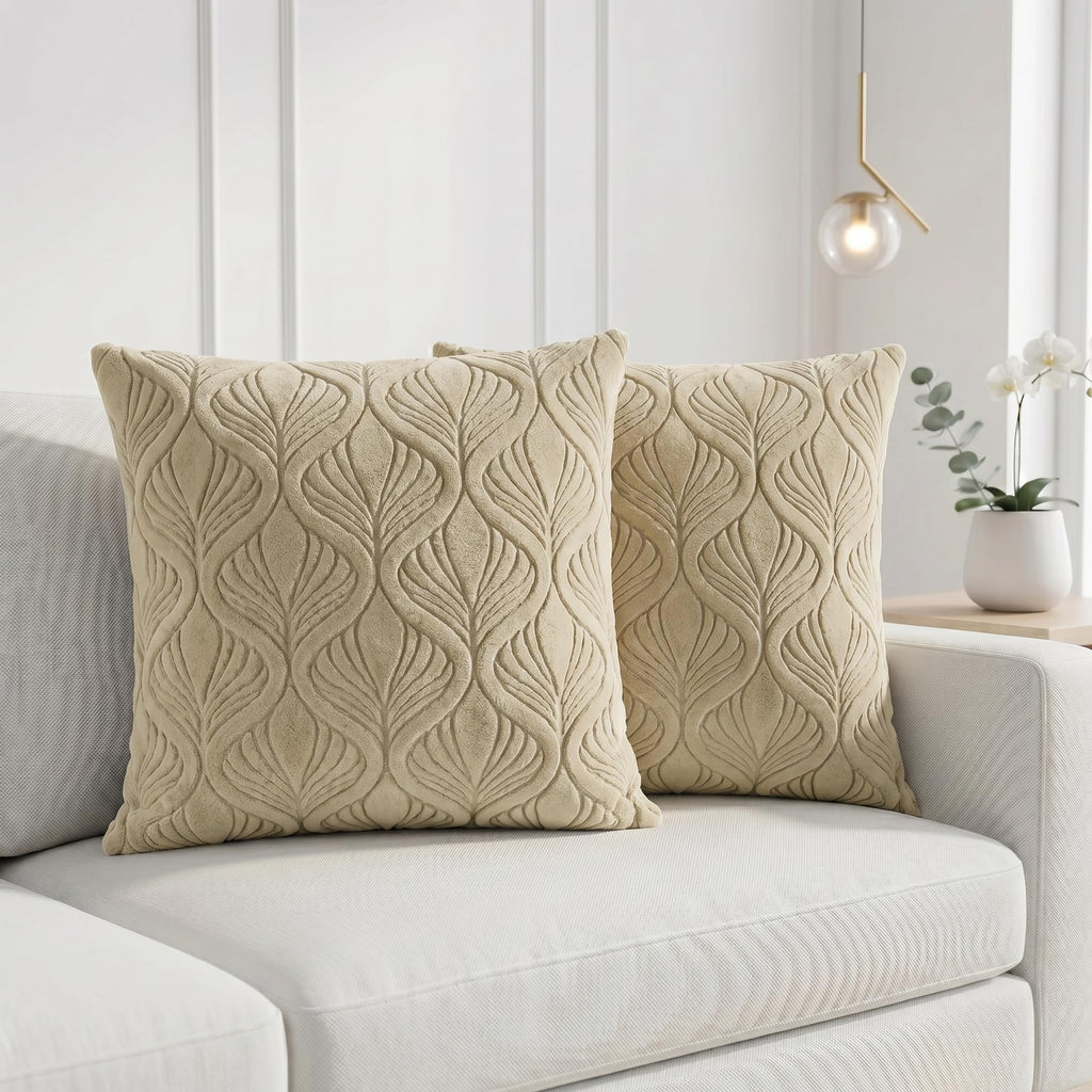 Yellow Weaves Jacquard Cushion Covers | Sofa Cushion Covers | Throw Pillow Cover for Sofa, Couch, Living Room| Removable & Washable | 16x16 Inches, Set of 2 (Beige)
