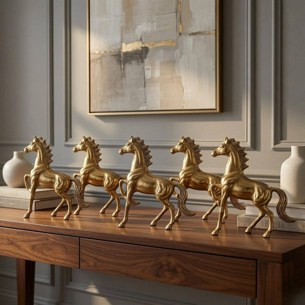 BEHOMA Metal Horse Figurine Showpiece Pack of, Gold - Pack of 5