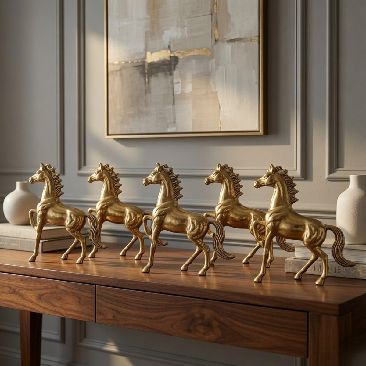 BEHOMA Metal Horse Figurine Showpiece Pack of, Gold - Pack of 5