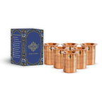 INDIAN ART VILLA Pure Copper Half Embossed Design Glass Tumbler Cup with Lid, Drinking Serving Water, Yoga Ayurveda, Volume-300 ML, Set of 6