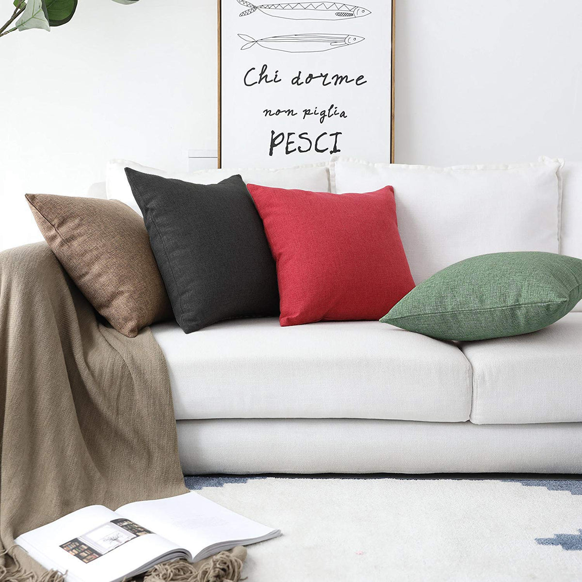 Khooti Jute Cushion Cover | 24x24| Green | Set of 5 | Throw Pillow Cover for Couches, Chairs, Sofas, Beds, Coffee Tables, Living Rooms, Bedrooms, Modern Boho Design