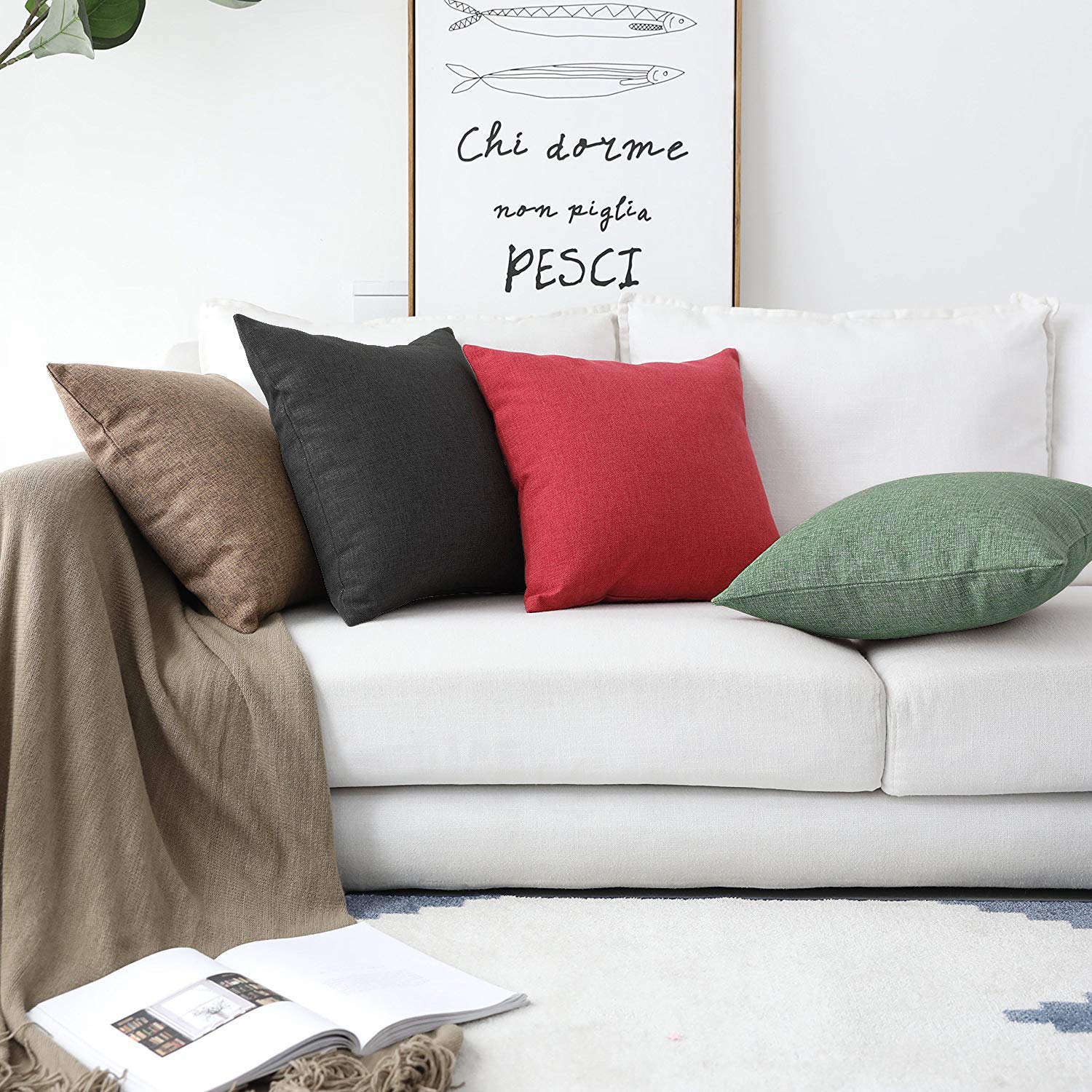 Khooti Jute Cushion Cover | 22x22| Green | Set of 5 | Throw Pillow Cover for Couches, Chairs, Sofas, Beds, Coffee Tables, Living Rooms, Bedrooms, Modern Boho Design
