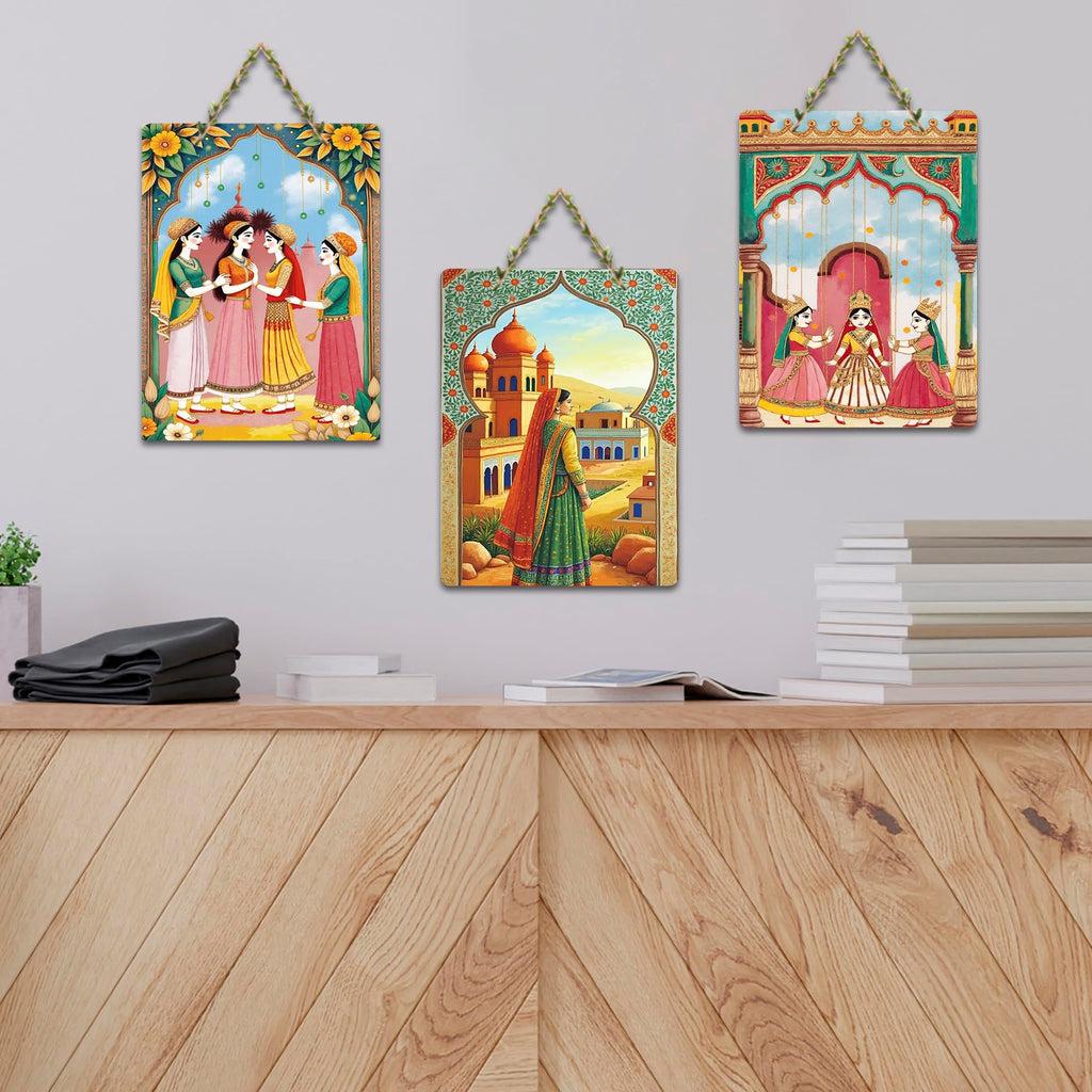 Ranovaa Wooden Hanging | Handmade Rajasthani Folk Art Panel For Home Decor | Artistic Craft For Living Room Bedroom Kitchen Temple Office | Unique Handcrafted Decoration (DWA_96131)