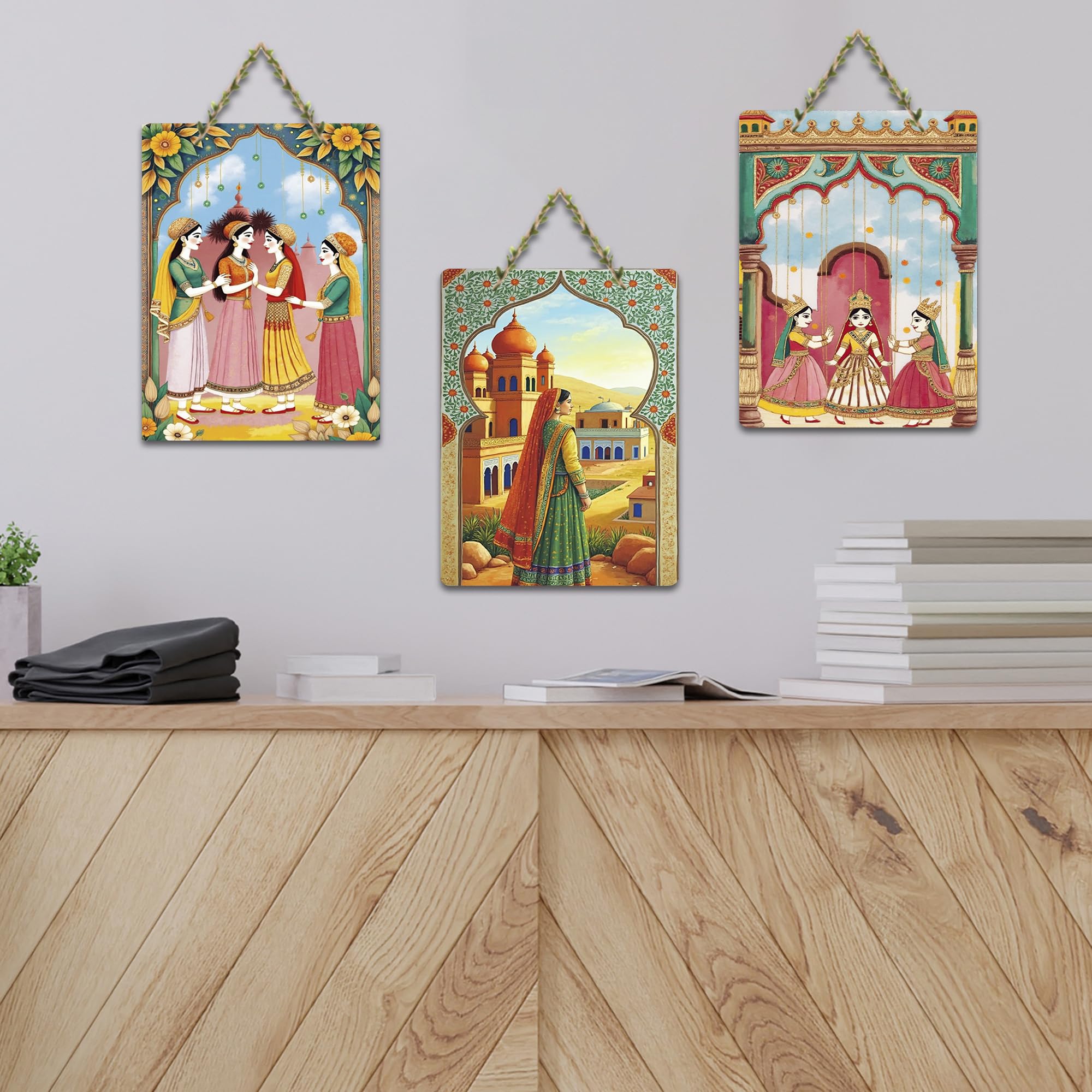 Ranovaa Wooden Hanging | Handmade Rajasthani Folk Art Panel For Home Decor | Artistic Craft For Living Room Bedroom Kitchen Temple Office | Unique Handcrafted Decoration (DWA_96131)