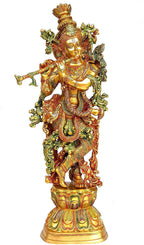 SVARUP Big Brass Krishna Idol Krishan Murti in Multicolor Height 29 Inch