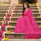 Pink Cotton Saree for Women | Soft Breathable Pure Cotton Saree with Blouse Piece | Lightweight Daily Wear, Office Wear & Casual Ethnic Saree | Summer Friendly Traditional Indian Saree (Pink Saree)