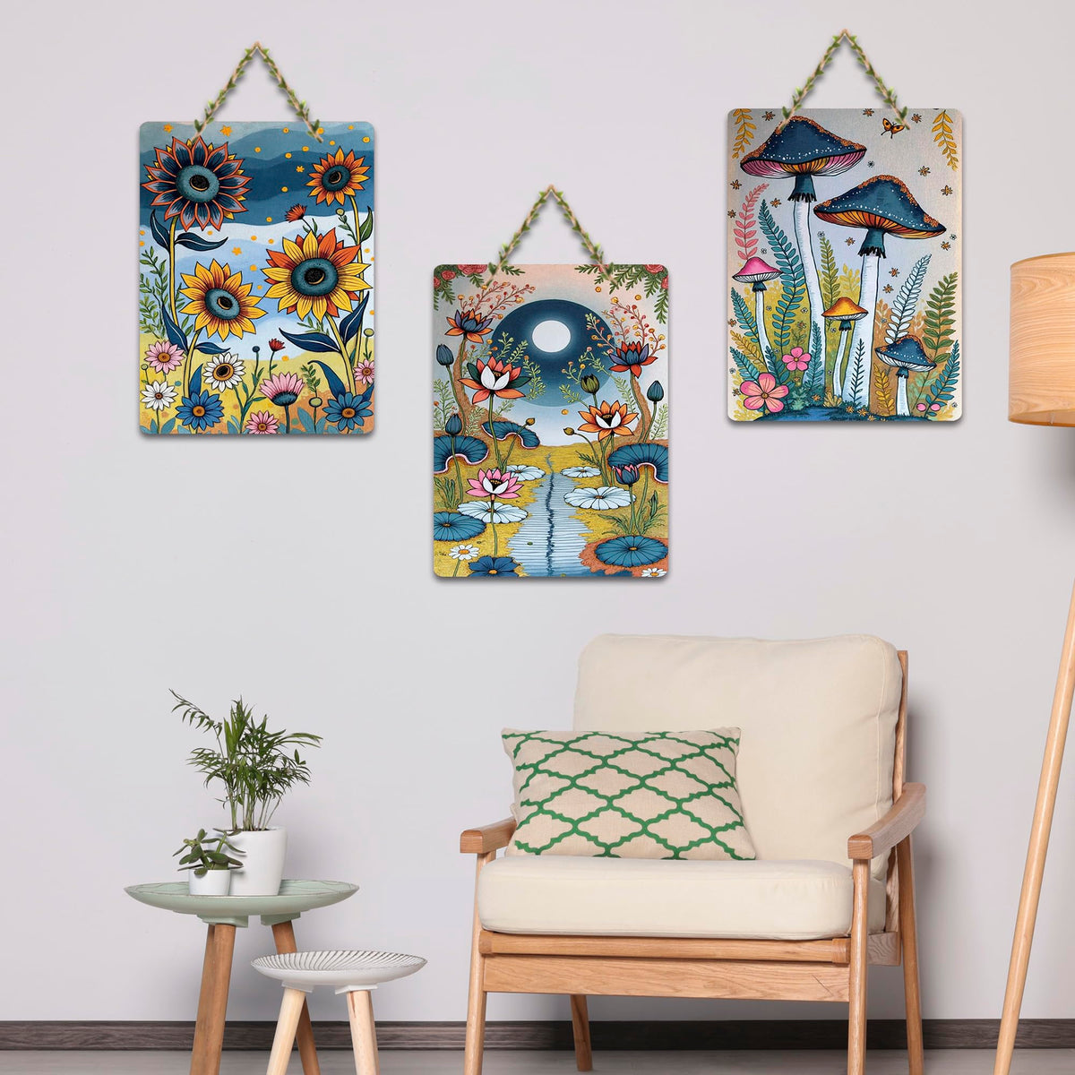 Artvibes Nature Inspired Floral Home Decor Decorative Wall Hanging Ornaments | Living Room | Office | Wall Art Painting For Hall | Graphic Artwork | Wall Poster | Unique Gift (WH_96123N), Set of 3