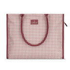 THE CLOWNFISH Moda Collection Multipurpose Faux Leather Handbag For Women 15.6 inch Laptop Bag Box Bag Tote Office Shoulder Bag for Ladies College Girls (Dark Pink Checks)