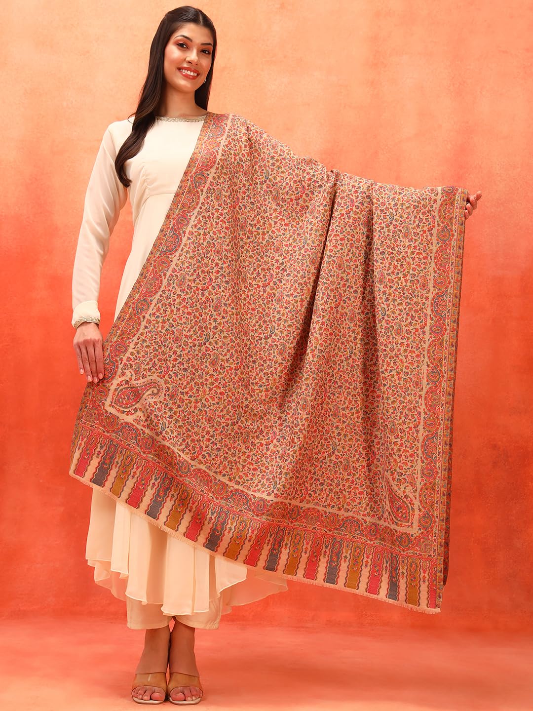Pashmoda Women Mehak Kaani Wool Blend Kashmiri Shawl (Size: 40x80in, 101x203cm) RSS42